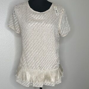 Max Studio NWT Ivory Textured Fringe Blouse